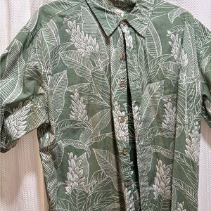 Tropical Green Leaf Men's Casual Hawaiian Shirt sz L